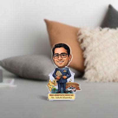 Personalized Indian Administrative Service (IAS) Caricature for Car Dashboard Gift for IAS Officers & Aspirants Professional Gift for Civil Servants Solar Powered Shaking Head